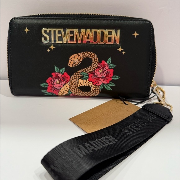 Steve Madden Black Wallet with Snake and Floral Design NWT - Picture 1 of 7